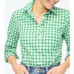 J Crew Green Check Gingham Button Down Shirt Large